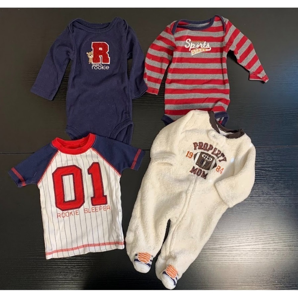 Sports Themed‎ Clothing Bundle Lot of 4 Just One You Carter's Baby 0-18 Months - Picture 1 of 10